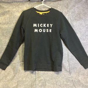Frank & Oak x Disney Sweatshirt Black Crew Neck Mickey Mouse Embroidered Size M